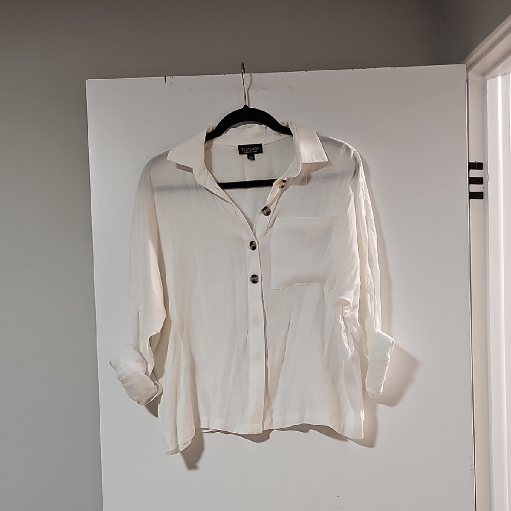 Topshop Cream Button-Down Shirt